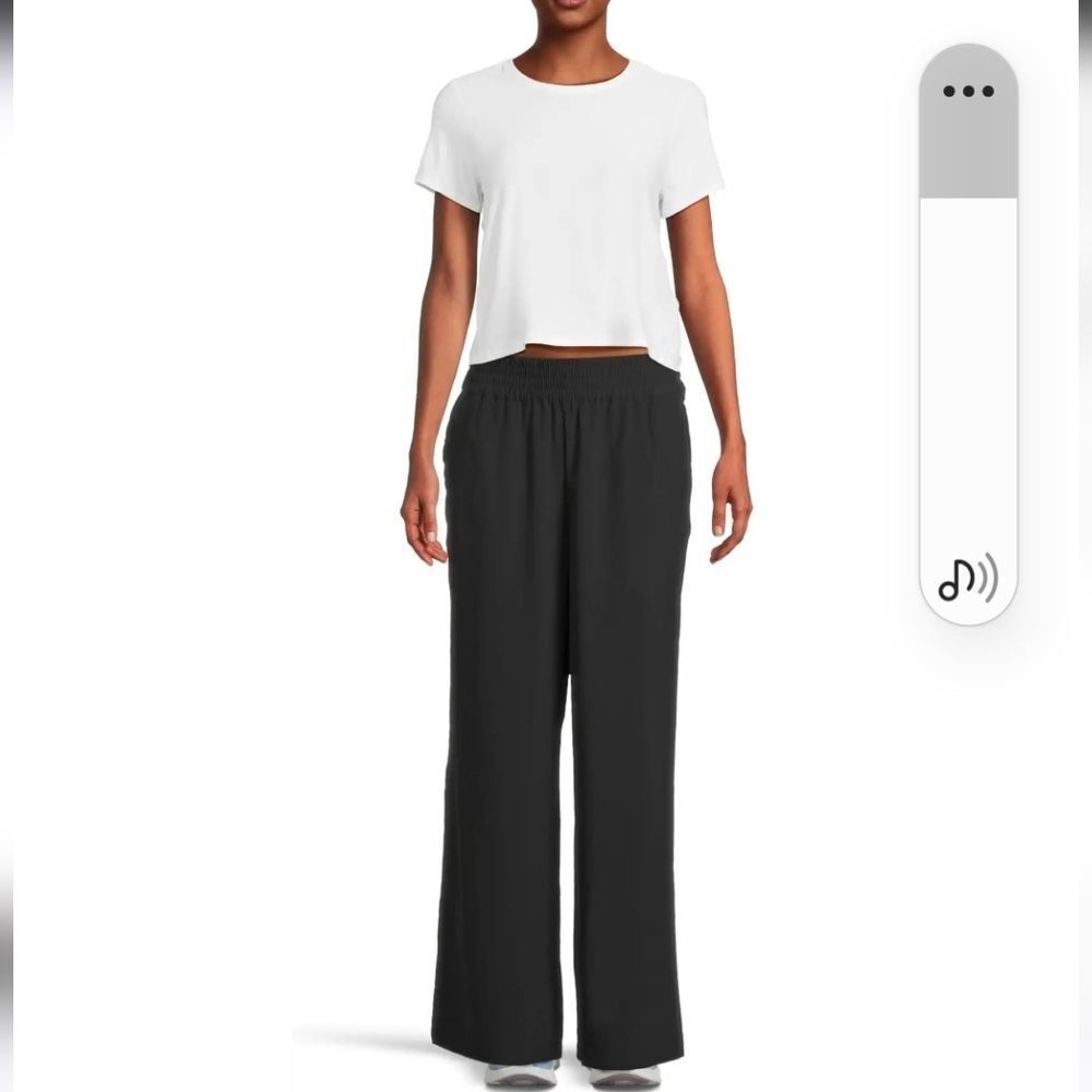Calvin Klein Womens Black High Waist Wide Leg Pants Pockets sz 1X